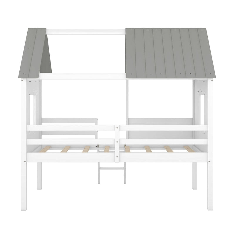 Lit cabane en bois bas avec 2 fenêtres latérales