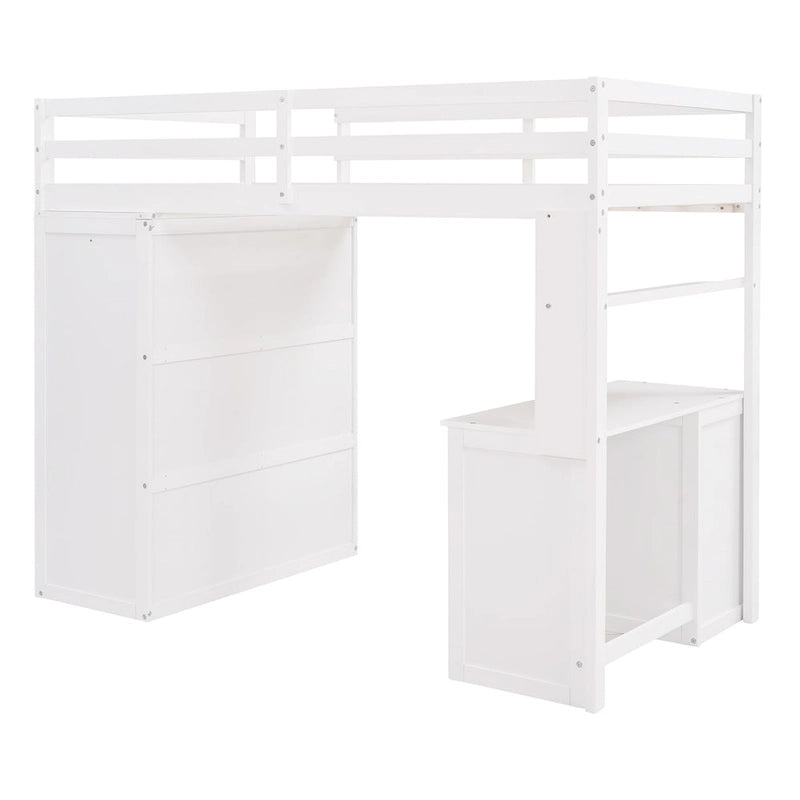 Lit mezzanine multifonctionnel double/complet avec tiroirs, bureau, armoire – Espace d'étude peu encombrant