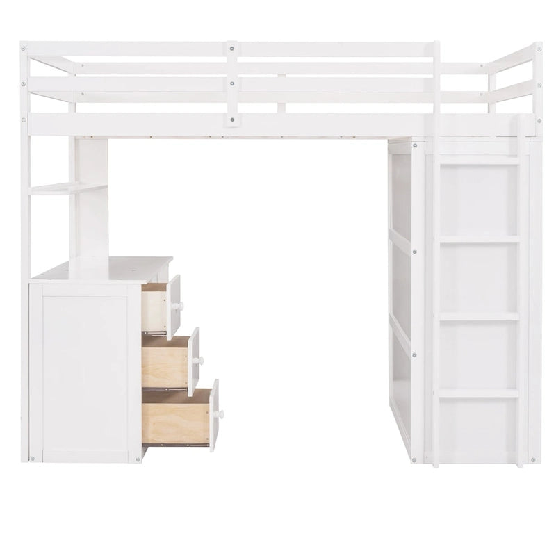 Lit mezzanine multifonctionnel double/complet avec tiroirs, bureau, armoire – Espace d'étude peu encombrant