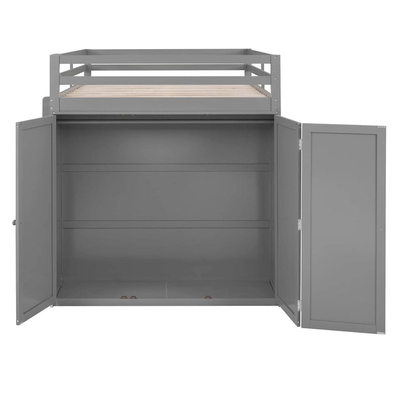 Lit mezzanine multifonctionnel double/complet avec tiroirs, bureau, armoire – Espace d'étude peu encombrant