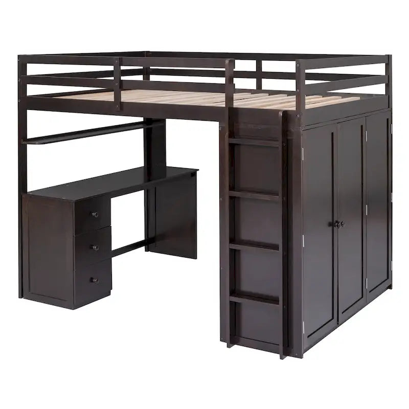 Lit mezzanine multifonctionnel double/complet avec tiroirs, bureau, armoire – Espace d'étude peu encombrant