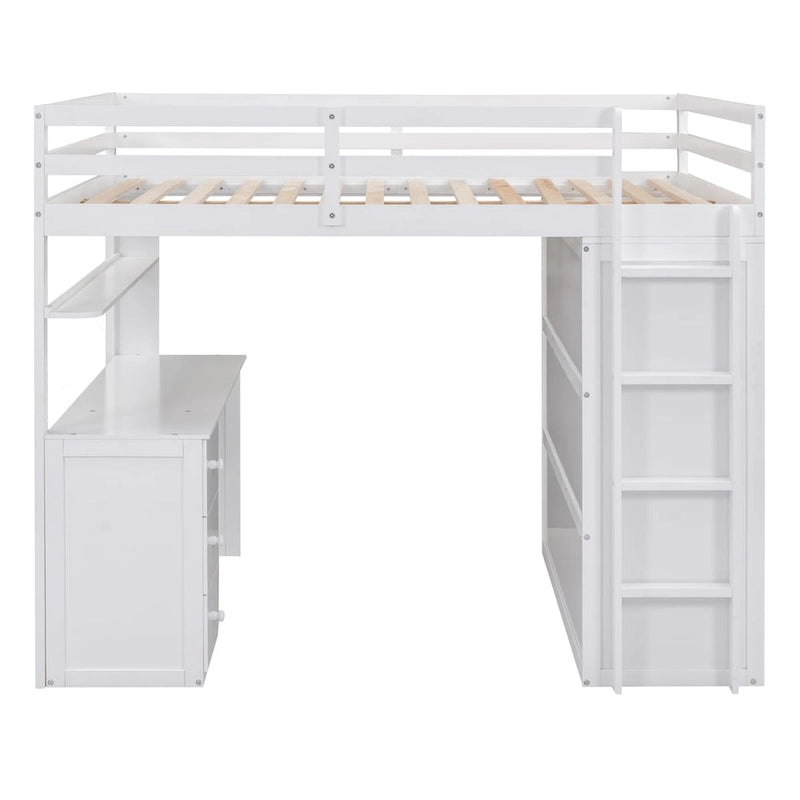 Lit mezzanine multifonctionnel double/complet avec tiroirs, bureau, armoire – Espace d'étude peu encombrant