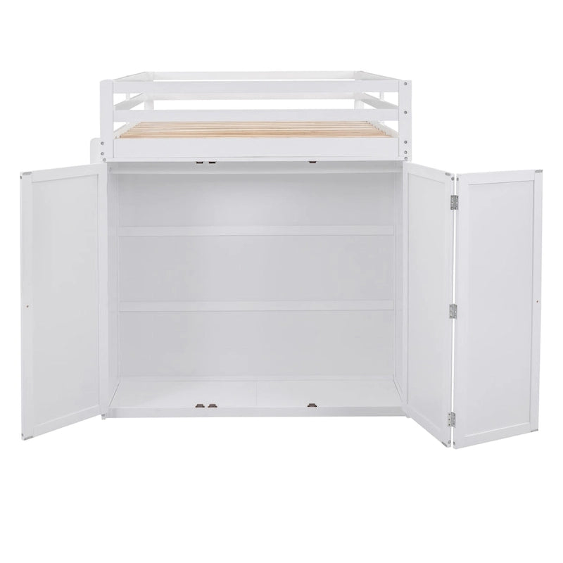 Lit mezzanine multifonctionnel double/complet avec tiroirs, bureau, armoire – Espace d'étude peu encombrant