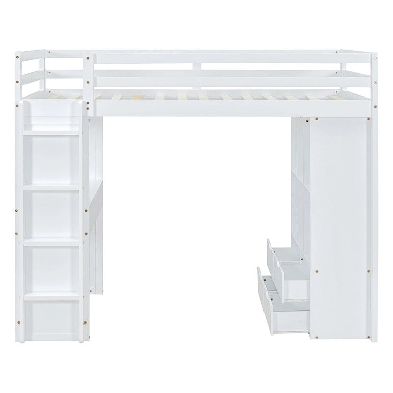 Lit mezzanine une place avec grandes étagères, bureau et éclairage LED