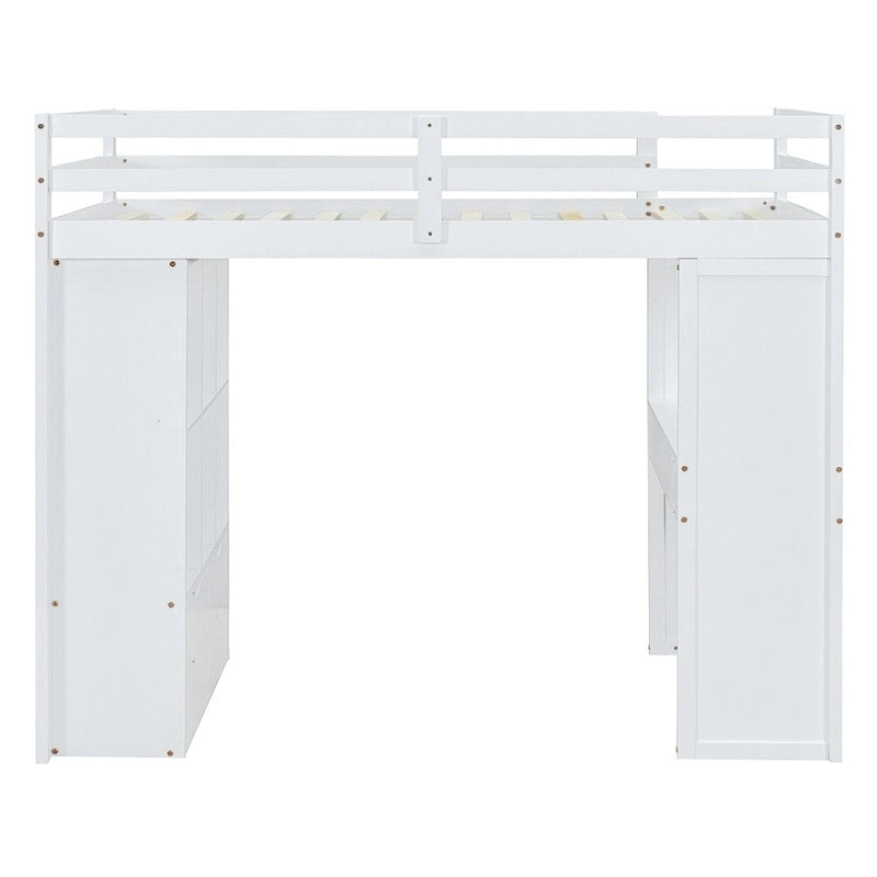 Lit mezzanine une place avec grandes étagères, bureau et éclairage LED