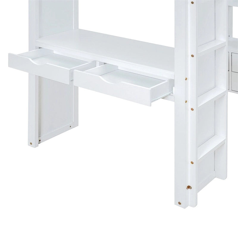 Lit mezzanine une place avec grandes étagères, bureau et éclairage LED