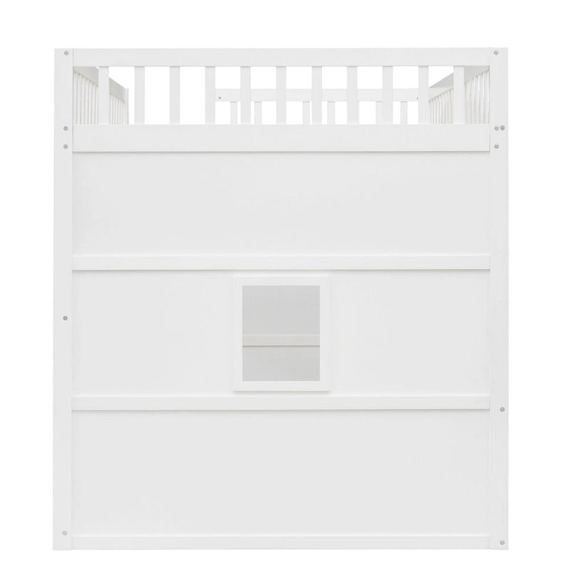 Lit mezzanine cabane pleine grandeur, cadre de lit cabane en bois avec fenêtres, lit mezzanine enfant avec échelle et barrières de sécurité