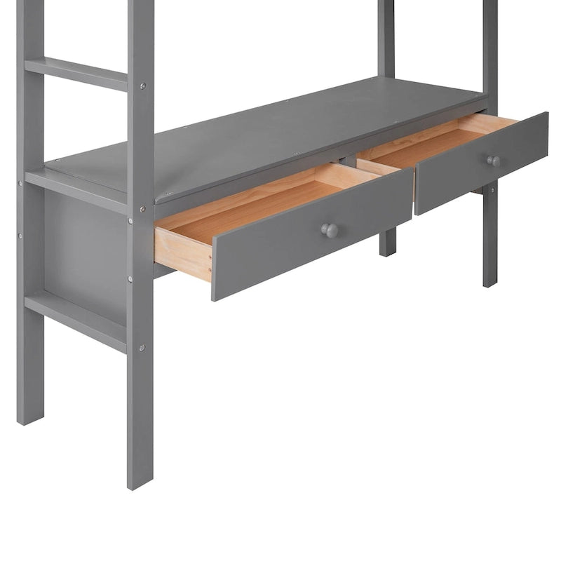 Loft Bed with Built-In Desk, Storage Shelves and Drawers