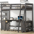 Lit mezzanine simple avec bureau en U, tiroirs et étagères de rangement