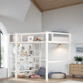 Lit mezzanine en métal de taille double moderne avec étagères à 4 niveaux et rangement