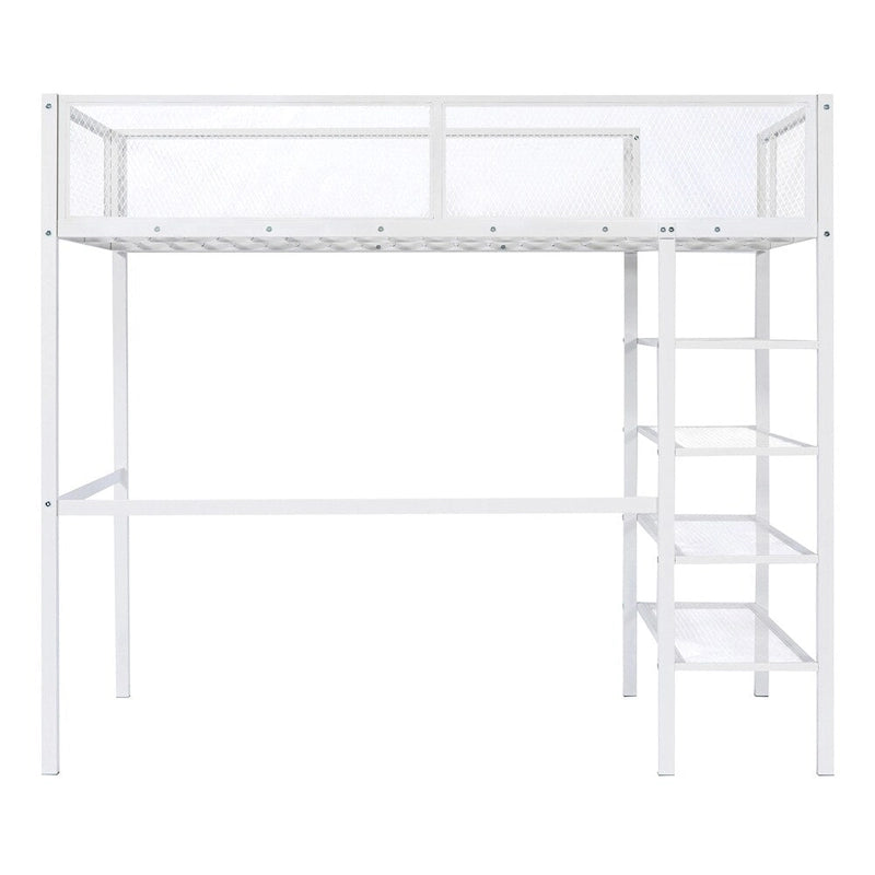 Lit mezzanine en métal de taille double moderne avec étagères à 4 niveaux et rangement