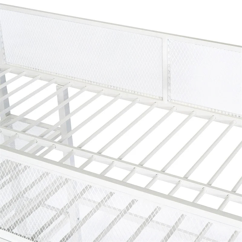 Lit mezzanine en métal de taille double moderne avec étagères à 4 niveaux et rangement