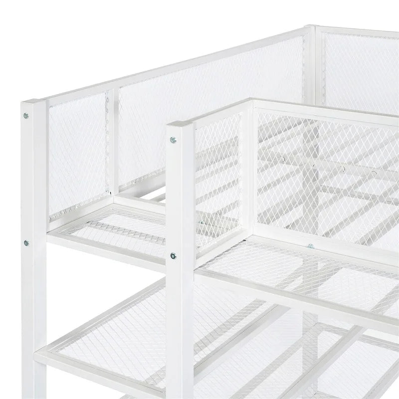 Lit mezzanine en métal de taille double moderne avec étagères à 4 niveaux et rangement