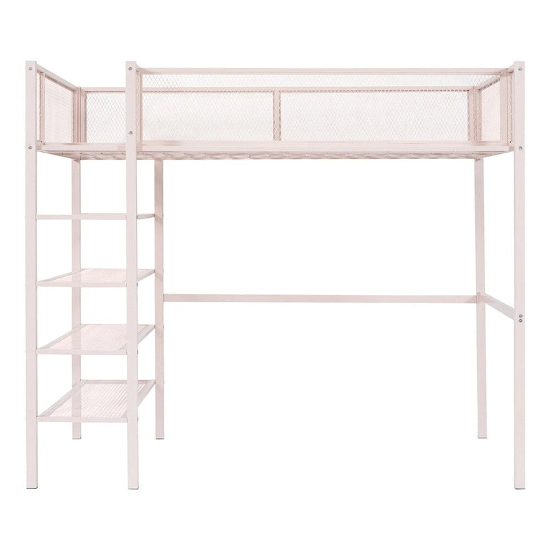 Lit mezzanine en métal de taille double moderne avec étagères à 4 niveaux et rangement