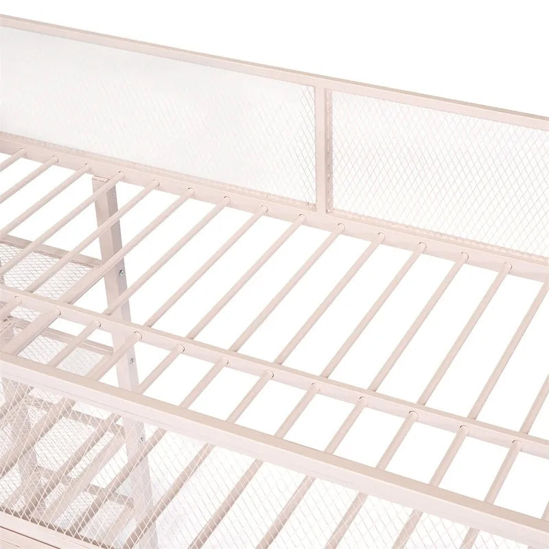 Lit mezzanine en métal de taille double moderne avec étagères à 4 niveaux et rangement