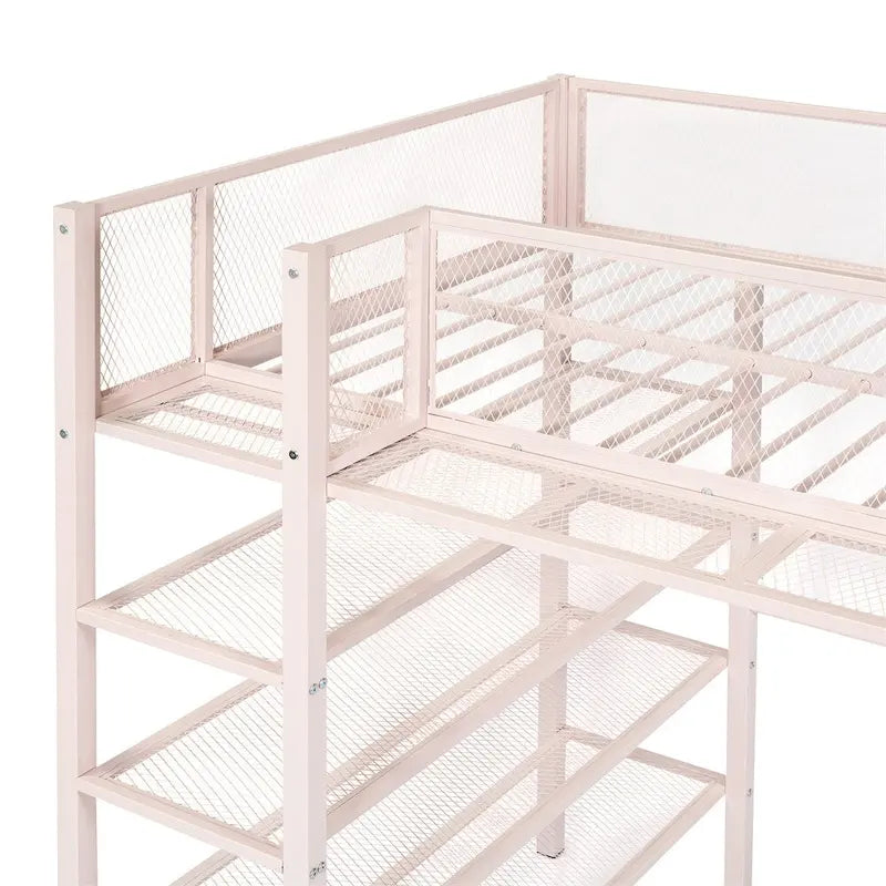 Lit mezzanine en métal de taille double moderne avec étagères à 4 niveaux et rangement