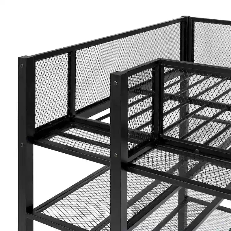 Lit mezzanine en métal de taille double moderne avec étagères à 4 niveaux et rangement