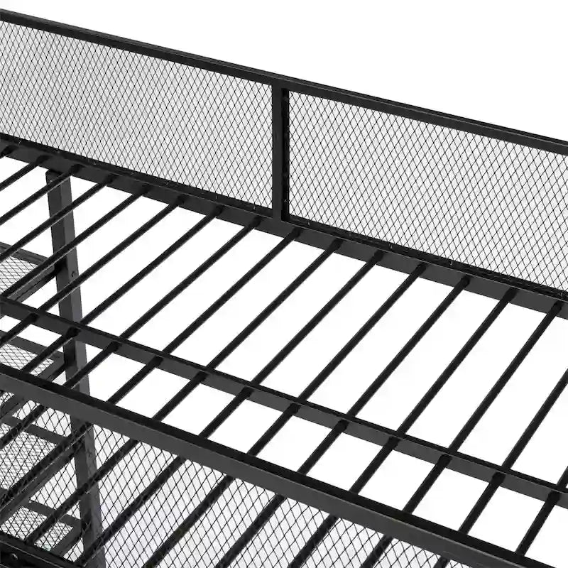Lit mezzanine en métal de taille double moderne avec étagères à 4 niveaux et rangement