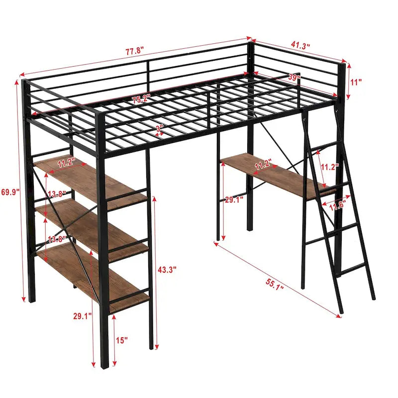 Lit mezzanine en métal pour lits jumeaux