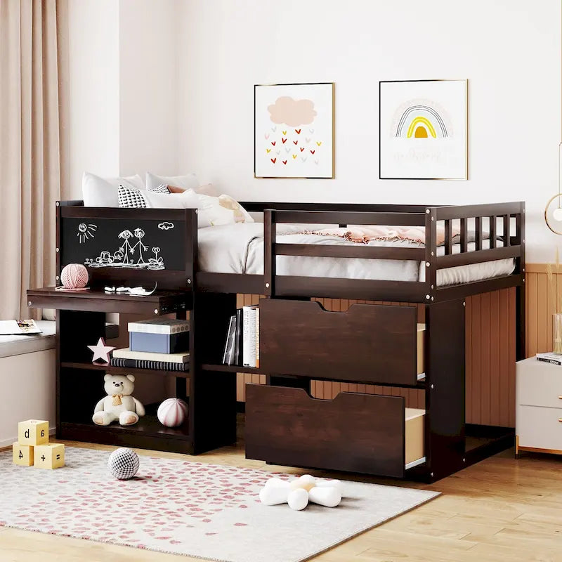 Lit jumeau mi-hauteur avec bureau coulissant