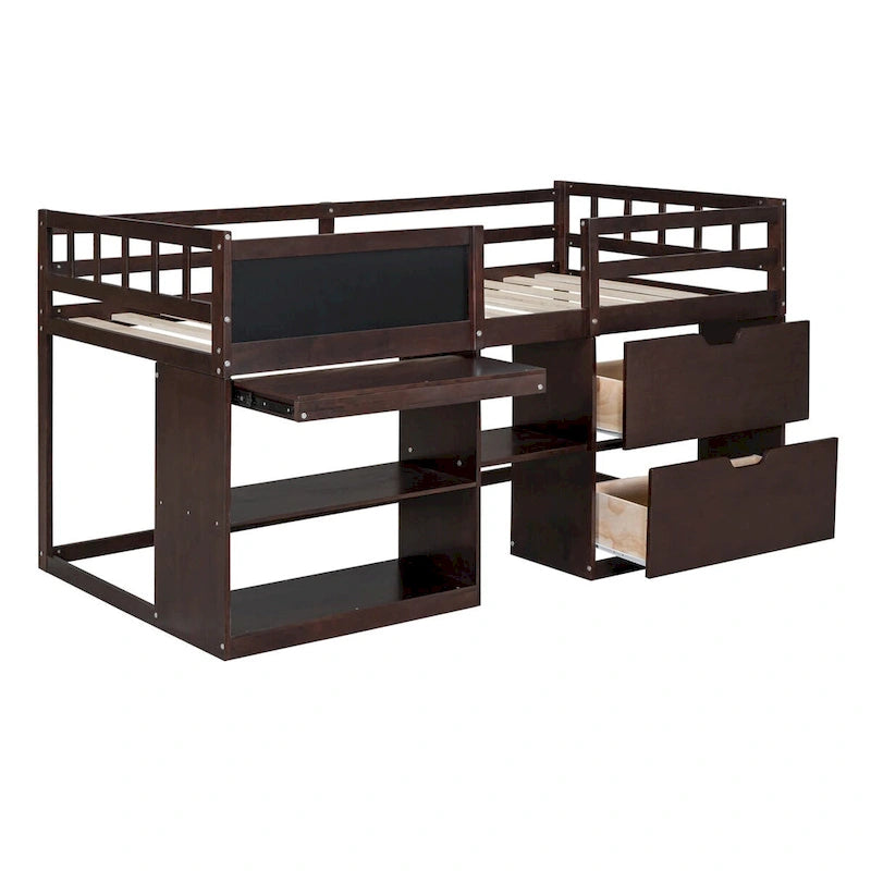 Twin Low Loft Bed with Rolling Desk