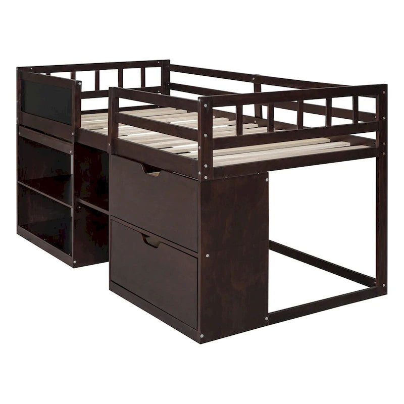 Lit jumeau mi-hauteur avec bureau coulissant