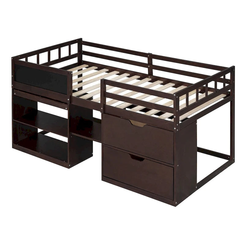 Lit jumeau mi-hauteur avec bureau coulissant