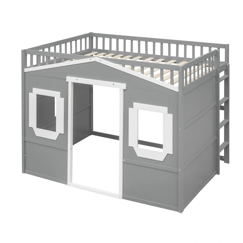 Lit cabane mezzanine en bois avec échelle, format pleine taille