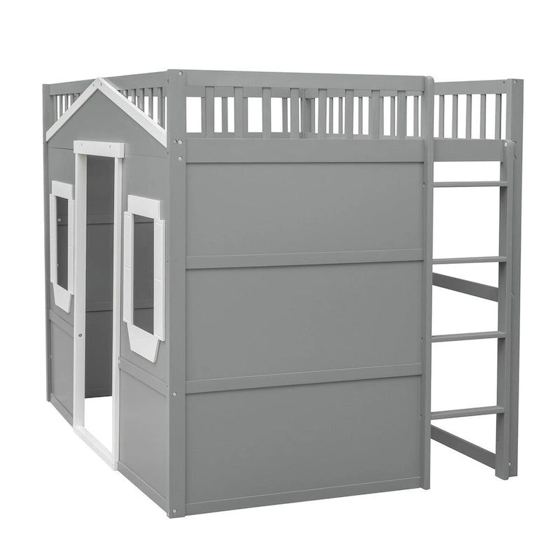Lit cabane mezzanine en bois avec échelle, format pleine taille