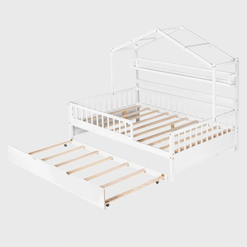 Lit cabane en bois de taille double avec lit gigogne double