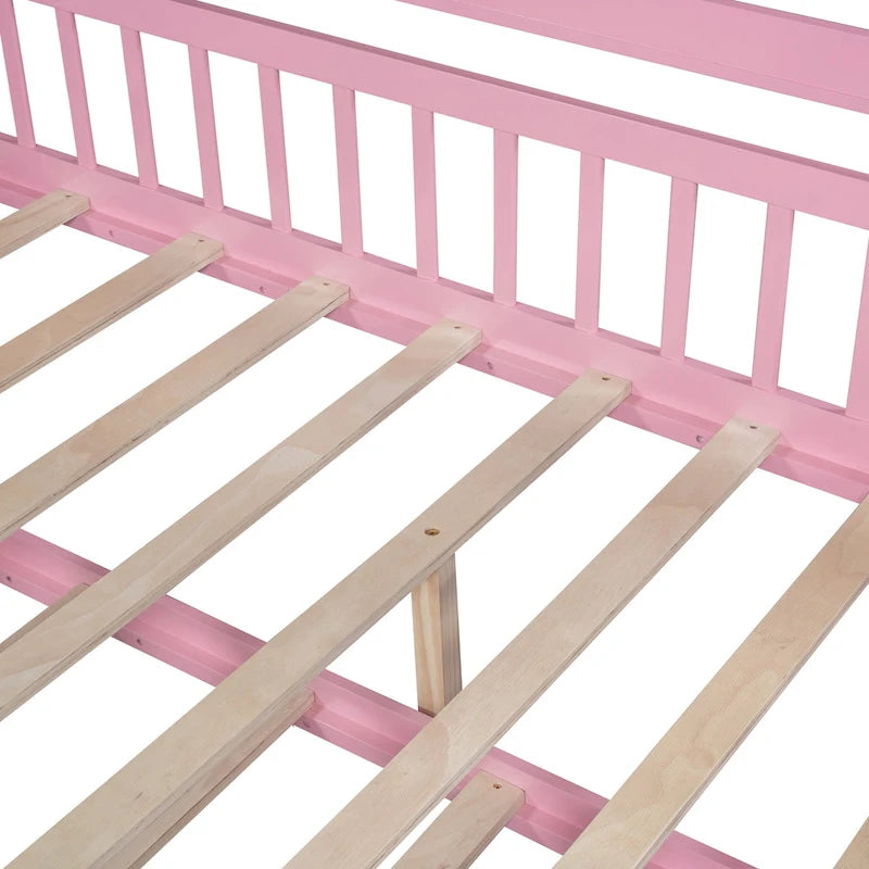 Lit cabane en bois de taille double avec lit gigogne double