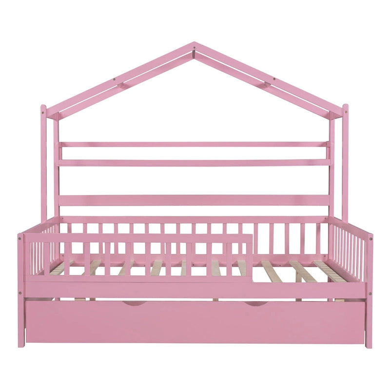 Lit cabane en bois de taille double avec lit gigogne double