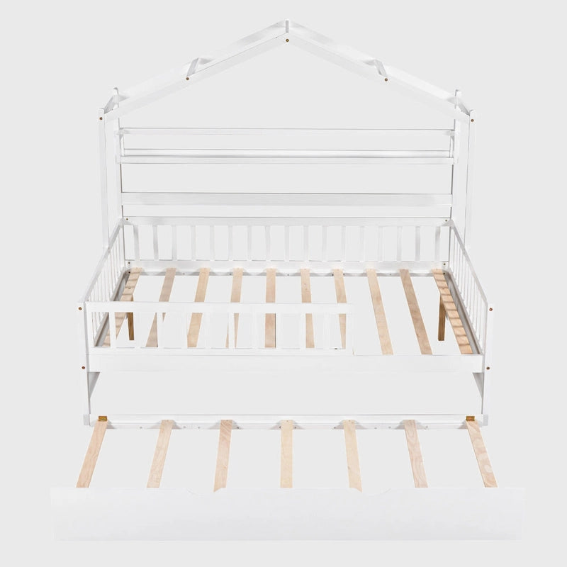 Lit cabane en bois de taille double avec lit gigogne double