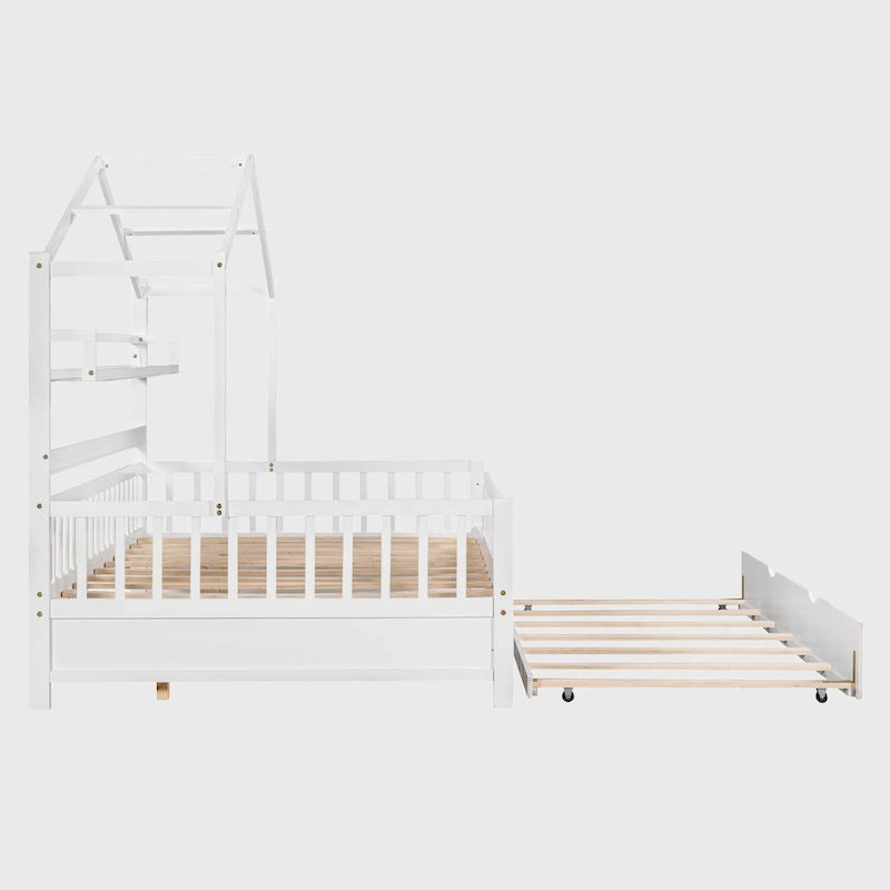 Lit cabane en bois de taille double avec lit gigogne double