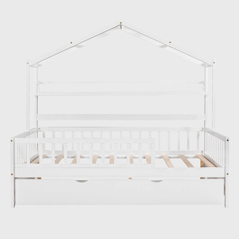 Lit cabane en bois de taille double avec lit gigogne double