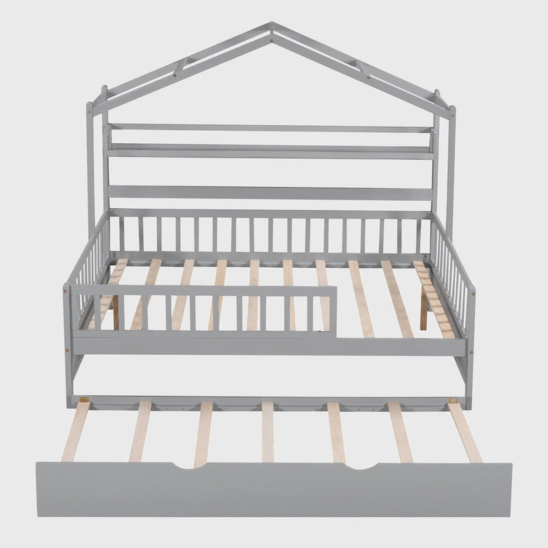 Lit cabane en bois de taille double avec lit gigogne double
