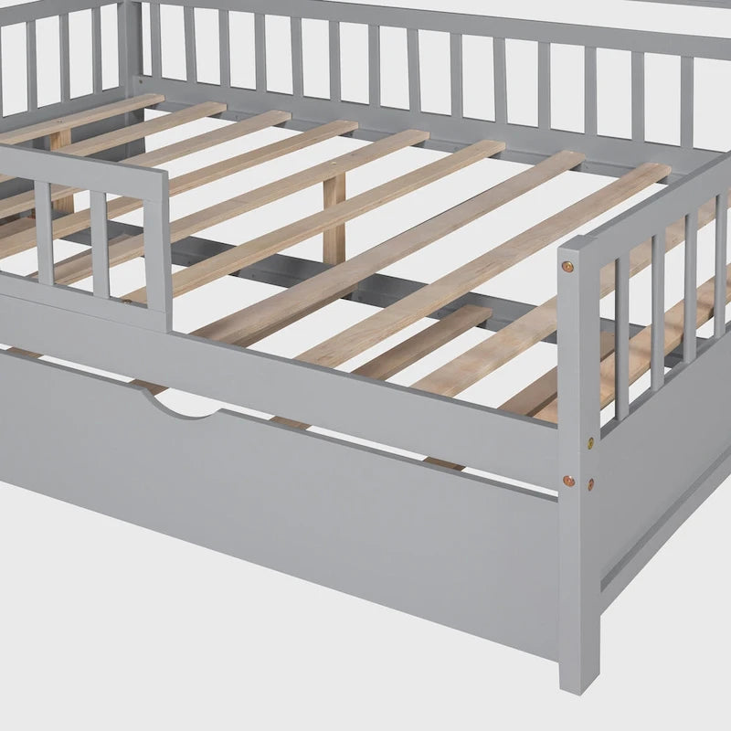 Lit cabane en bois de taille double avec lit gigogne double