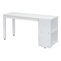 White Full Size Solid Wood Loft Bed with Retractable Desk, Storage Stairs, Storage Drawers, and Shelves
