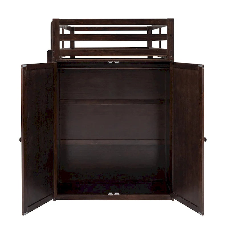 Lit mezzanine double avec tiroirs, bureau et armoire