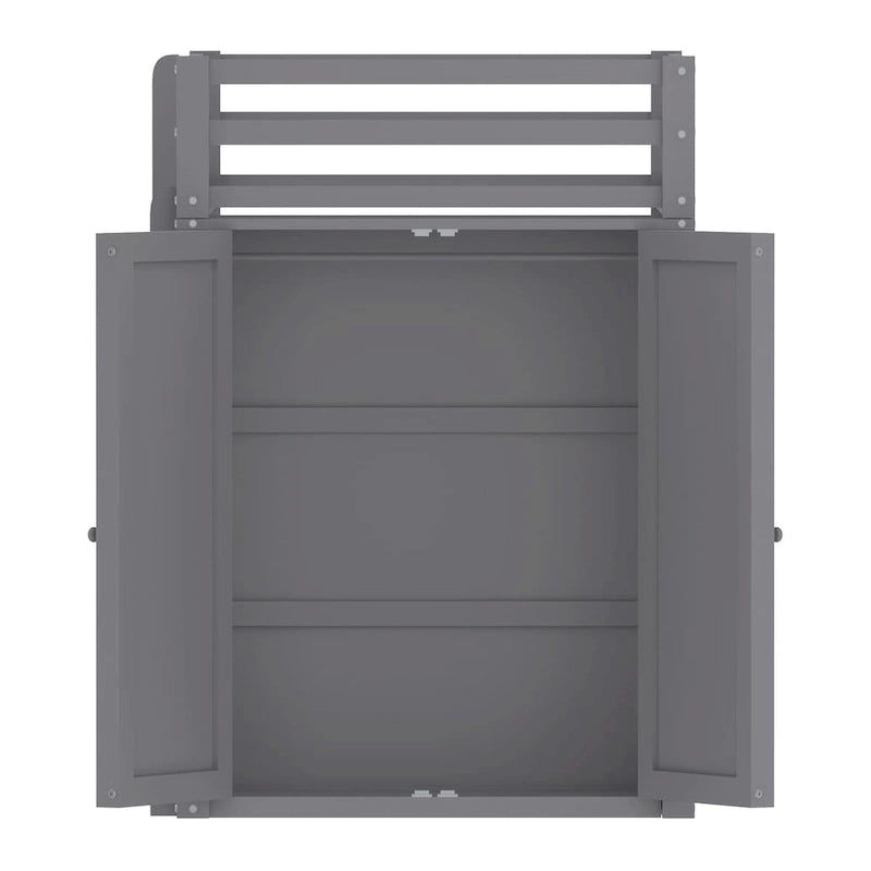 Lit mezzanine double avec tiroirs, bureau et armoire