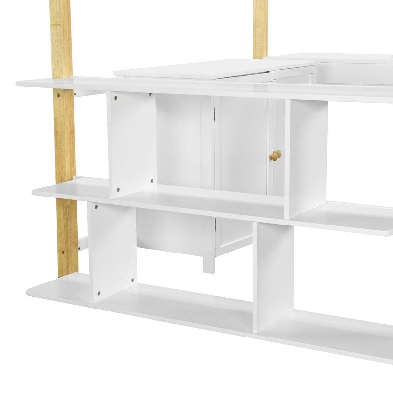 Lit mezzanine en bois, taille double, avec armoire de rangement intégrée, étagère et bureau pliable
