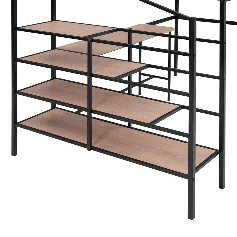 Lit mezzanine en métal avec bureau et rangement latéral échelle 4 marches, grand format