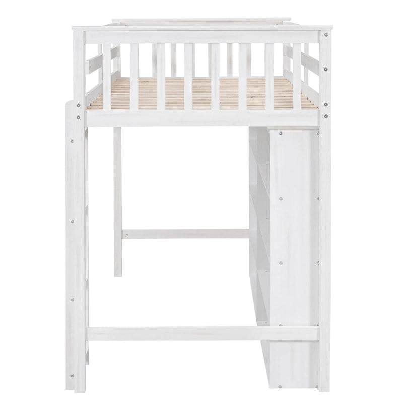 Lit mezzanine en bois, taille double, avec 8 étagères de rangement ouvertes, lit mezzanine multifonctionnel