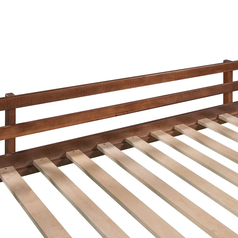 Lit mezzanine en pin, format jumeau, avec glissière convertible, couleur noyer