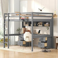 Lit mezzanine double en bois avec bureau intégré, armoires de rangement, tiroirs, tablette de chevet et station de recharge