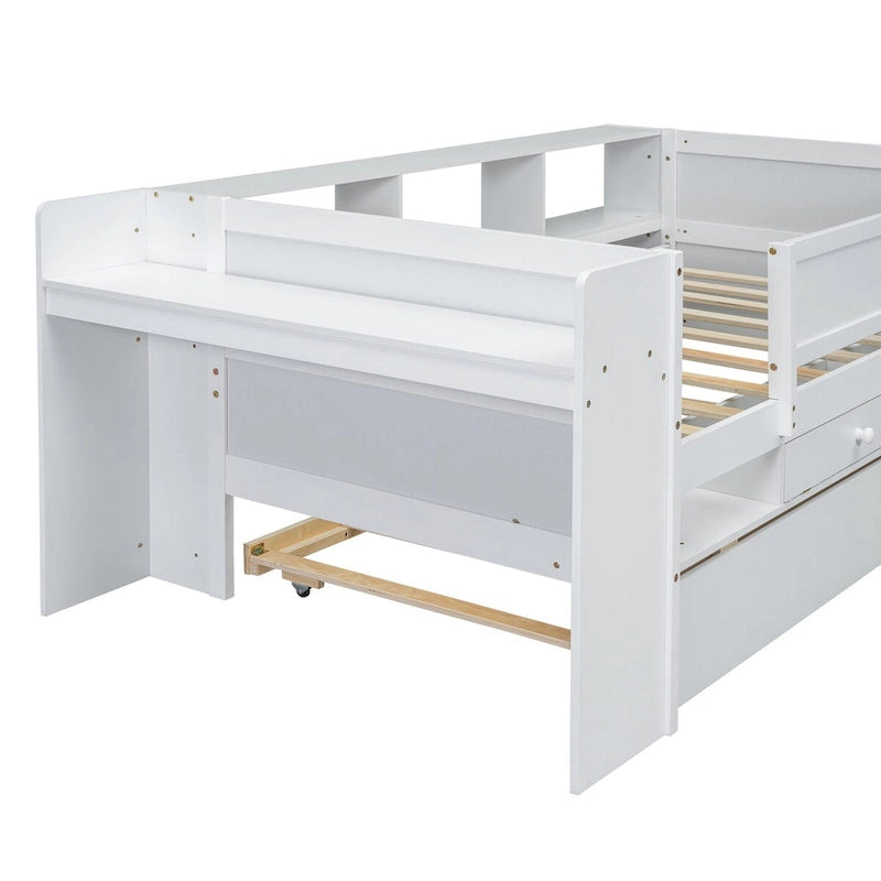 Lit de repos double multifonctionnel avec tiroirs et lit gigogne, rangement de tête de lit et tables, station de recharge USB