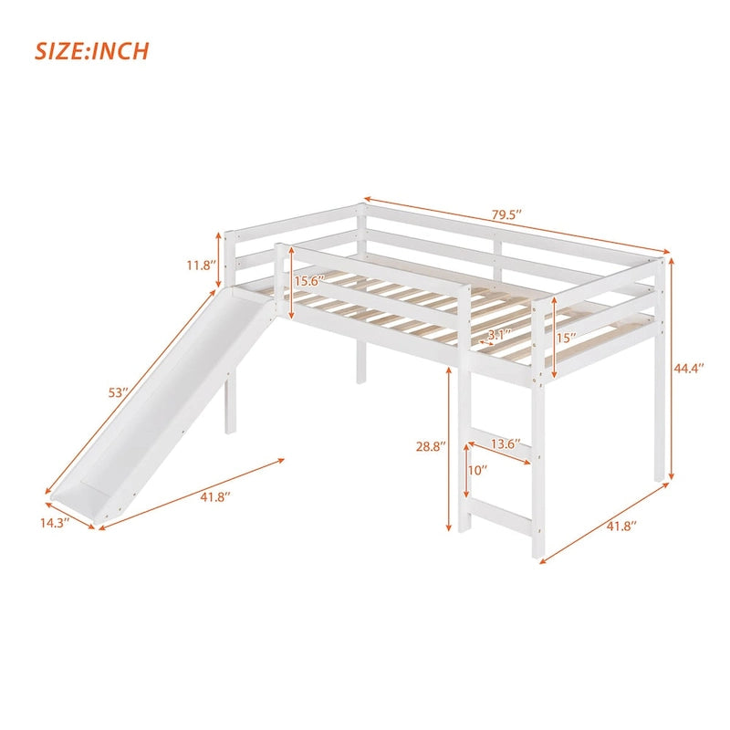 Lit mezzanine avec toboggan, design multifonctionnel, simple