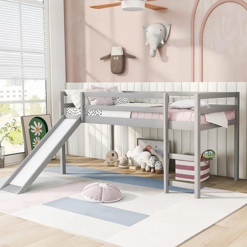 Lit mezzanine avec toboggan, design multifonctionnel, simple