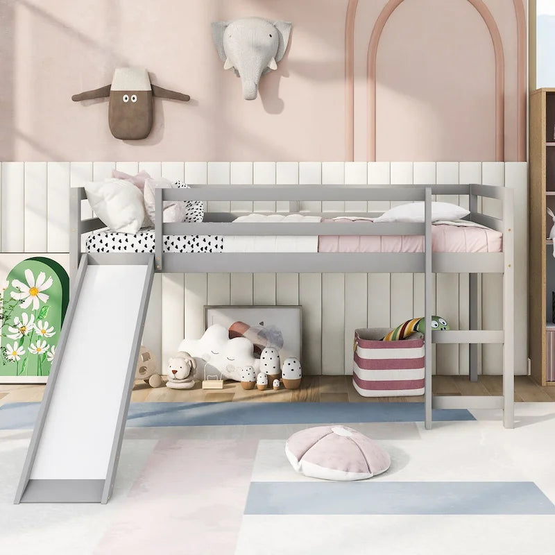 Lit mezzanine avec toboggan, design multifonctionnel, simple