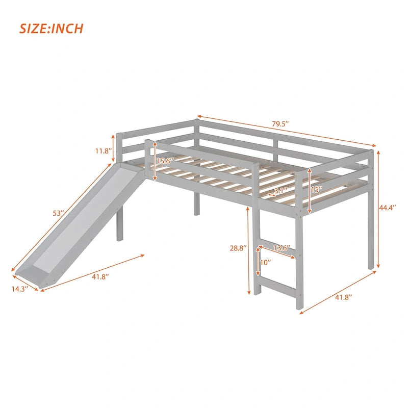 Lit mezzanine avec toboggan, design multifonctionnel, simple